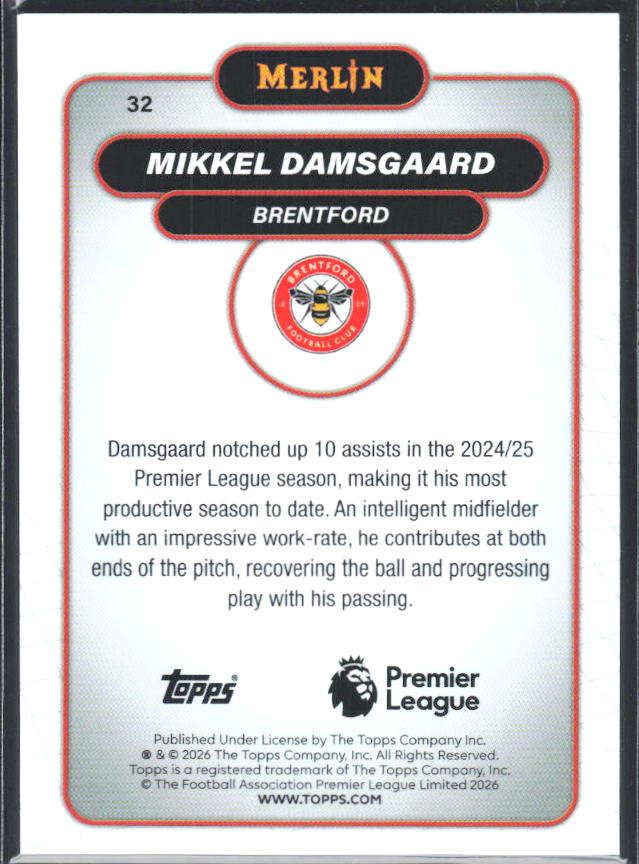 Mikkel Damsgaard 2026 Merlin Premier League #32 – baksida