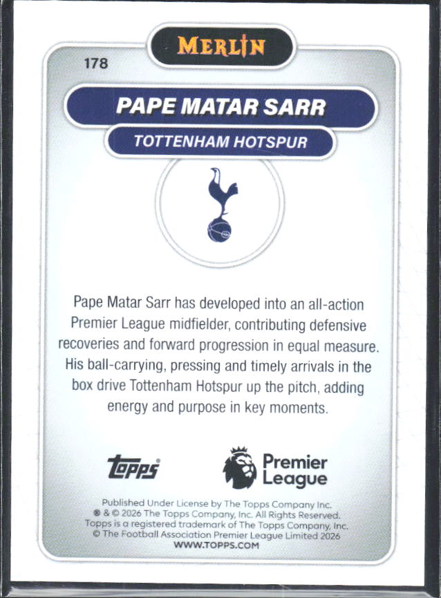 Pape Matar Sarr 2026 Merlin Premier League #178 – baksida