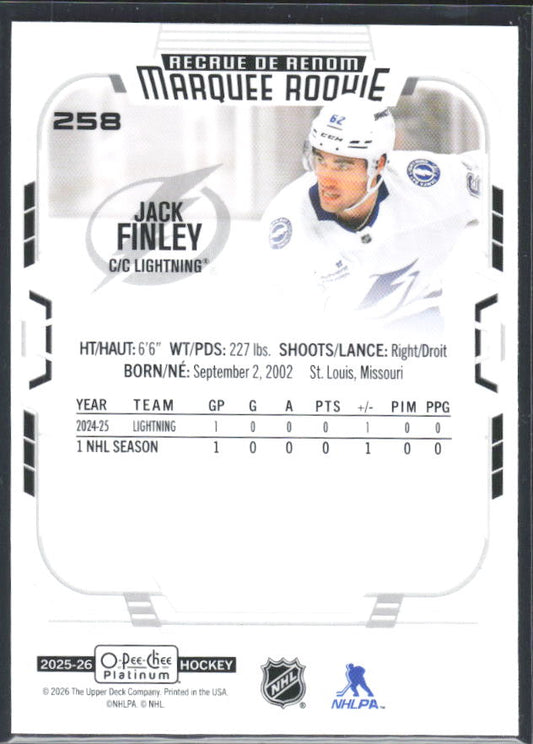 Jack Finley 2025-26 O-Pee-Chee Platinum Marquee Rookie #258 – baksida