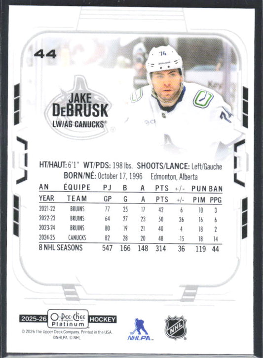 Jake DeBrusk 2025-26 O-Pee-Chee Platinum #44 – baksida