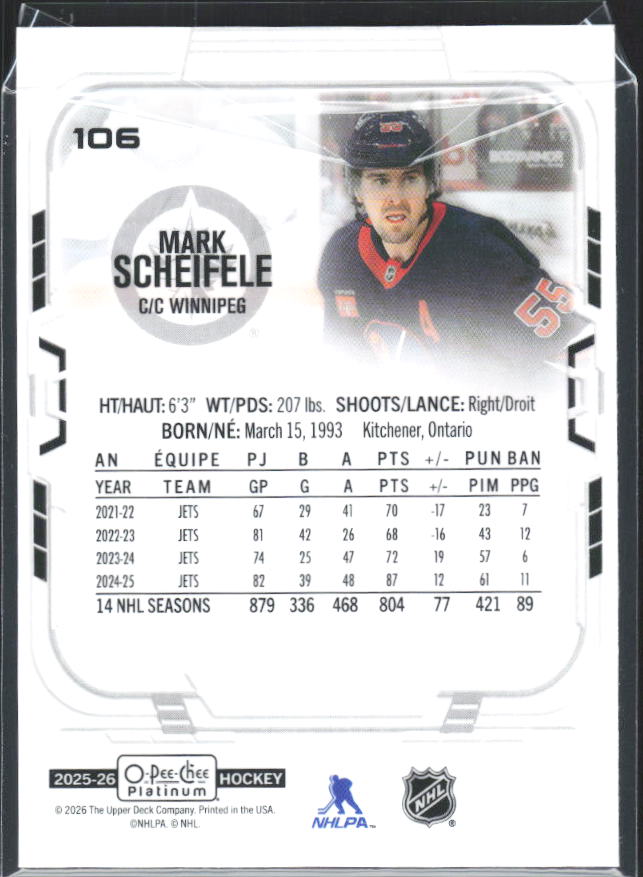 Mark Scheifele 2025-26 O-Pee-Chee Platinum #106 – baksida