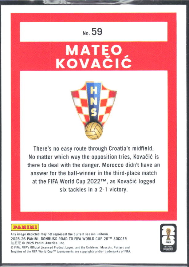 Mateo Kovačić 2025-26 Donruss Road to FIFA WC #59 – baksida