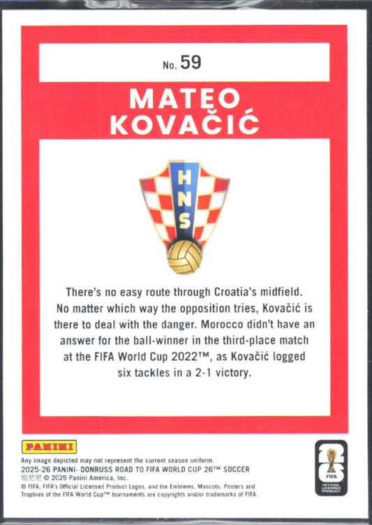 Mateo Kovačić 2025-26 Donruss Road to FIFA WC #59 – baksida