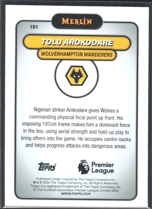 Tolu Arokodare 2026 Merlin Premier League RC #191 – baksida