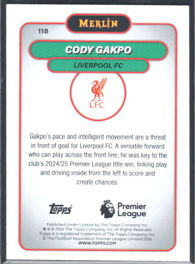 Cody Gakpo 2026 Merlin Premier League #118 – baksida
