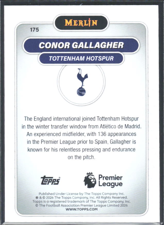 Conor Gallagher 2026 Merlin Premier League #175 – baksida
