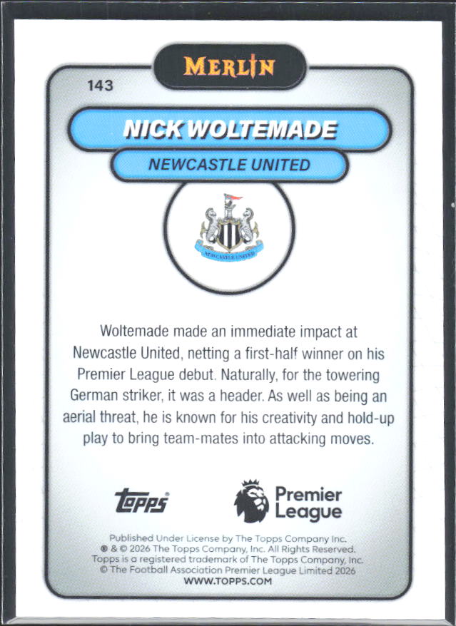 Nick Woltemade 2026 Merlin Premier League #143 – baksida