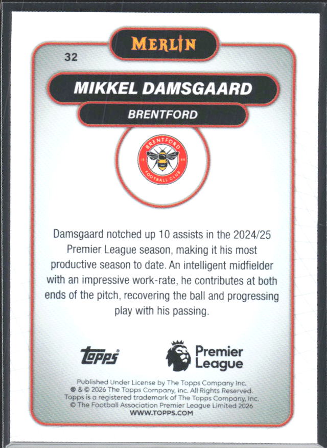 Mikkel Damsgaard 2026 Merlin Premier League #32 – baksida