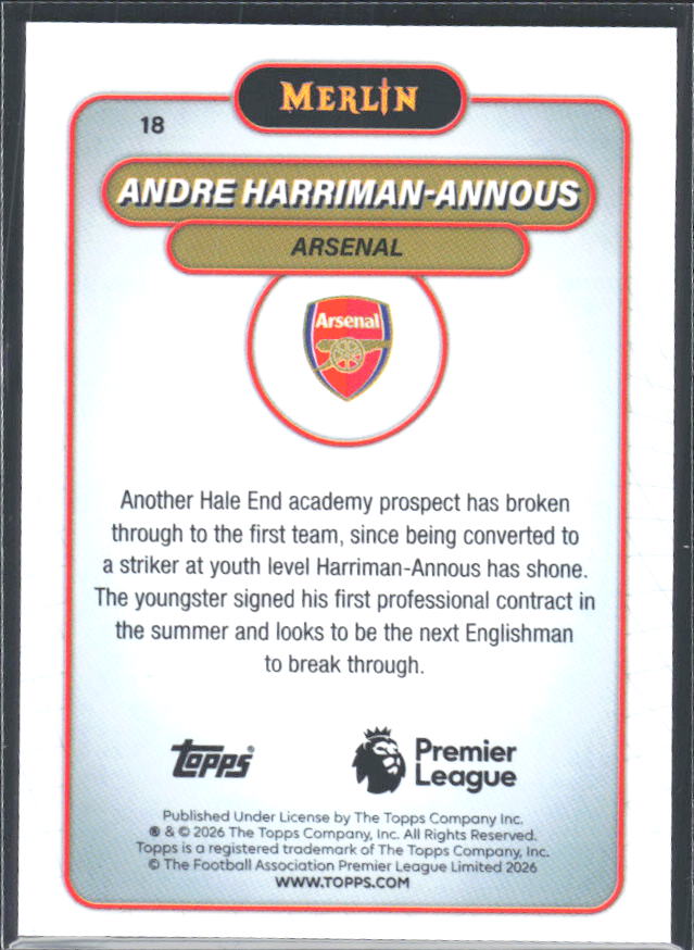 Andre Harriman-Annous 2026 Merlin Premier League RC #18 – baksida