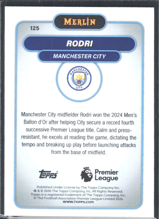 Rodri 2026 Merlin Premier League #125 – baksida