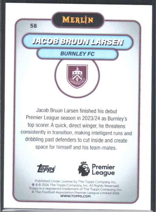 Jacob Bruun Larsen 2026 Merlin Premier League #58 – baksida