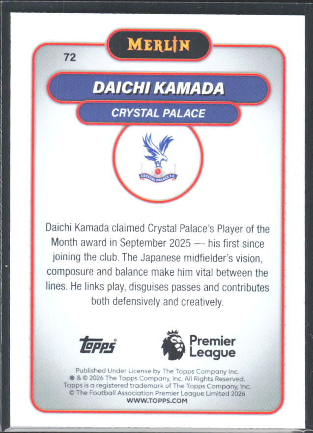 Daichi Kamada 2026 Merlin Premier League #72 – baksida
