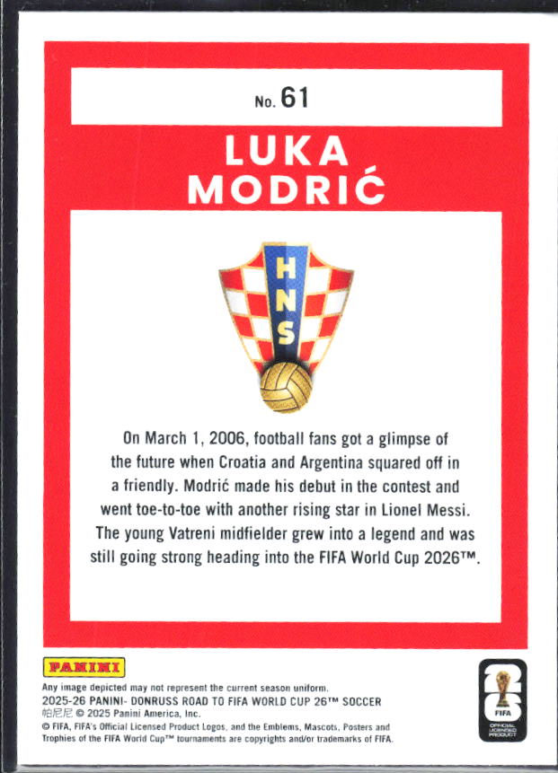Luka Modrić 2025-26 Donruss Road to FIFA WC #61 – baksida