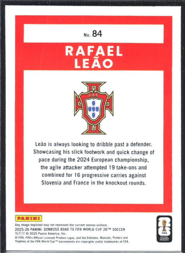 Rafael Leão 2025-26 Donruss Road to FIFA WC #84 – baksida