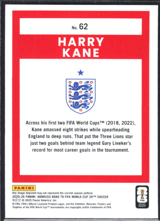 Harry Kane 2025-26 Donruss Road to FIFA WC Optic #62 – baksida