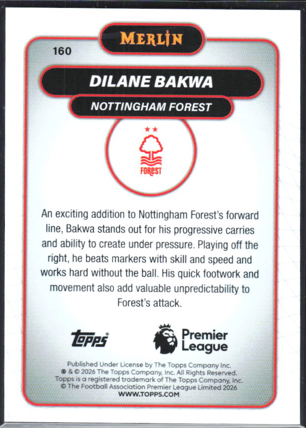 Dilane Bakwa 2026 Merlin Premier League #160 – baksida