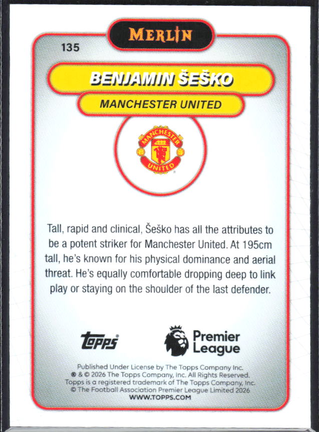 Benjamin Šeško 2026 Merlin Premier League #135 – baksida
