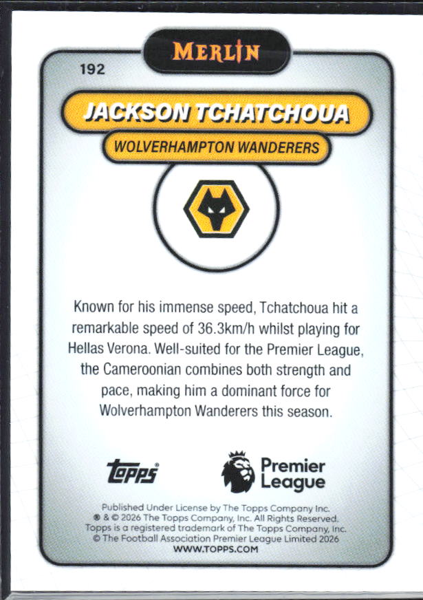 Jackson Tchatchoua 2026 Merlin Premier League #192 – baksida