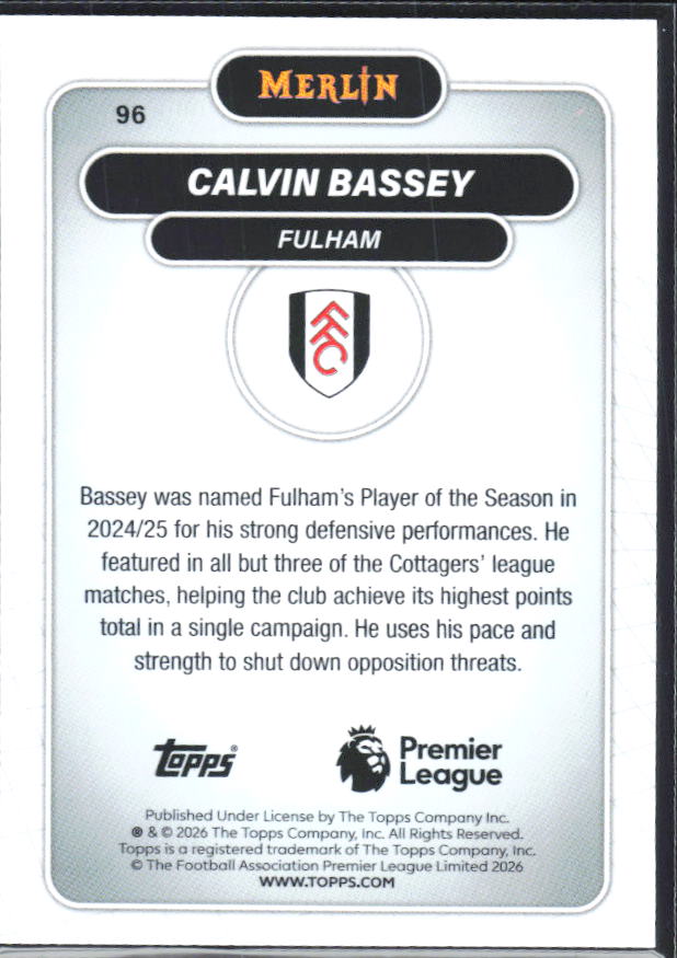 Calvin Bassey 2026 Merlin Premier League #96 – baksida