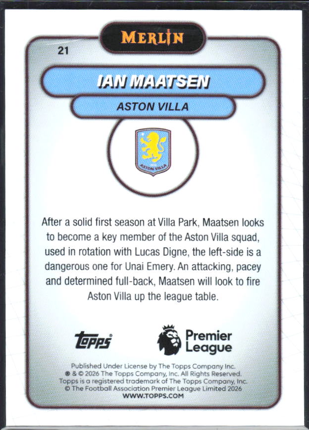 Ian Maatsen 2026 Merlin Premier League #21 – baksida