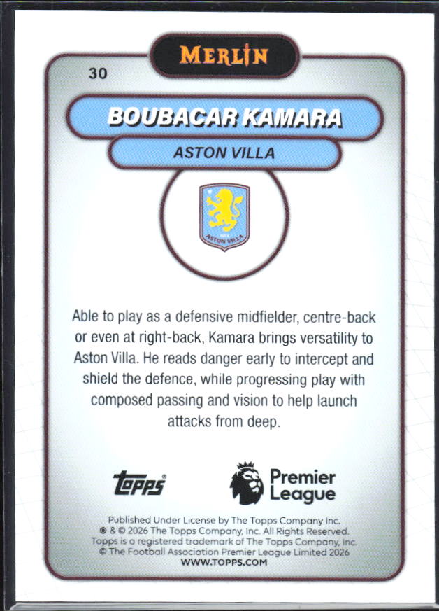 Boubacar Kamara 2026 Merlin Premier League #30 – baksida