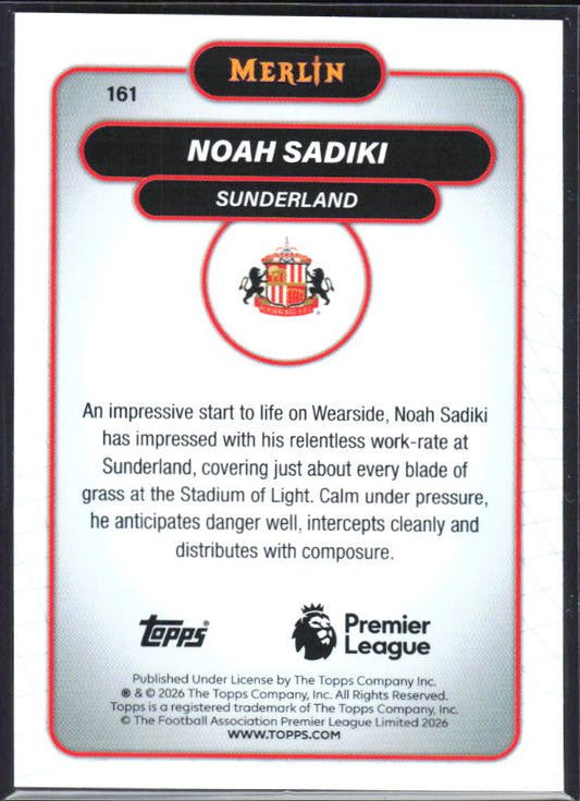 Noah Sadiki 2026 Merlin Premier League RC #161 – baksida