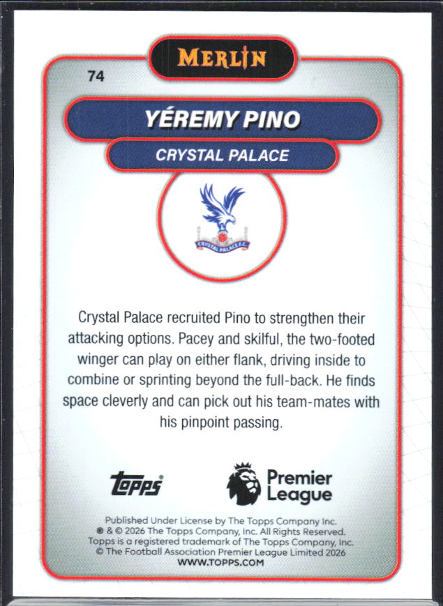 Yéremy Pino 2026 Merlin Premier League #74 – baksida