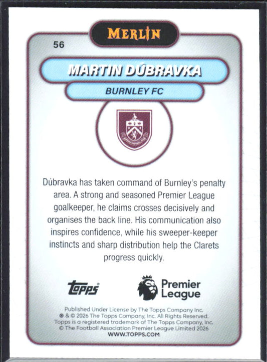 Martin Dúbravka 2026 Merlin Premier League #56 – baksida
