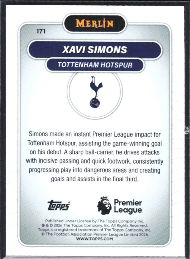 Xavi Simons 2026 Merlin Premier League #171 – baksida