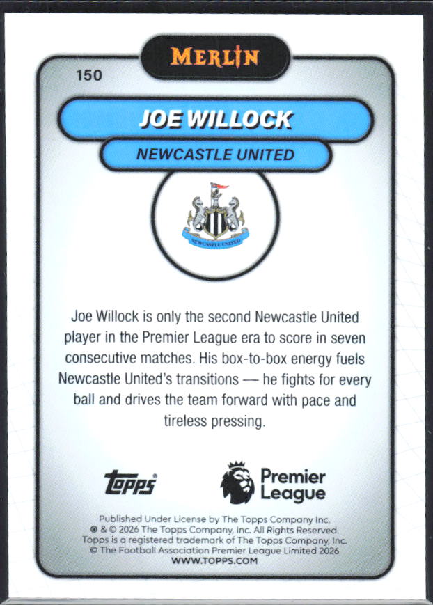 Joe Willock 2026 Merlin Premier League #150 – baksida