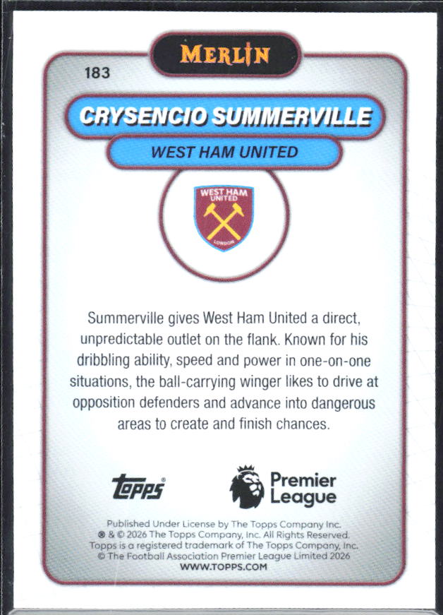 Crysencio Summerville 2026 Merlin Premier League #183 – baksida