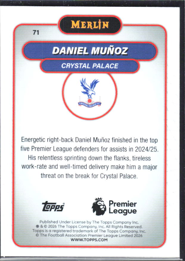 Daniel Muñoz 2026 Merlin Premier League #71 – baksida
