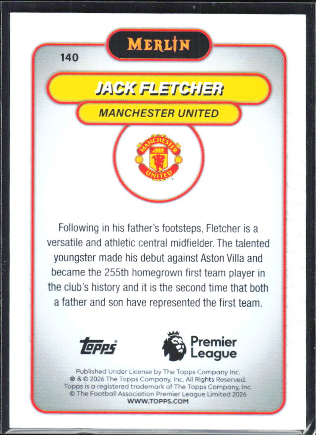 Jack Fletcher 2026 Merlin Premier League RC #140 – baksida