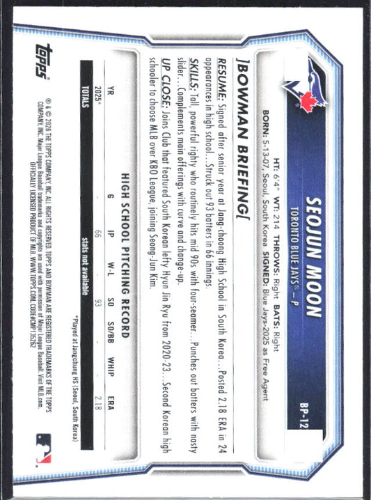 Seojun Moon 2026 Bowman 1st Prospects #BP-127 – baksida