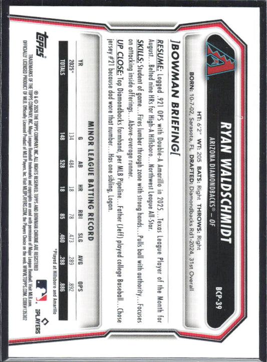 Ryan Waldschmidt 2026 Bowman Chrome Prospects #BCP-39 – baksida