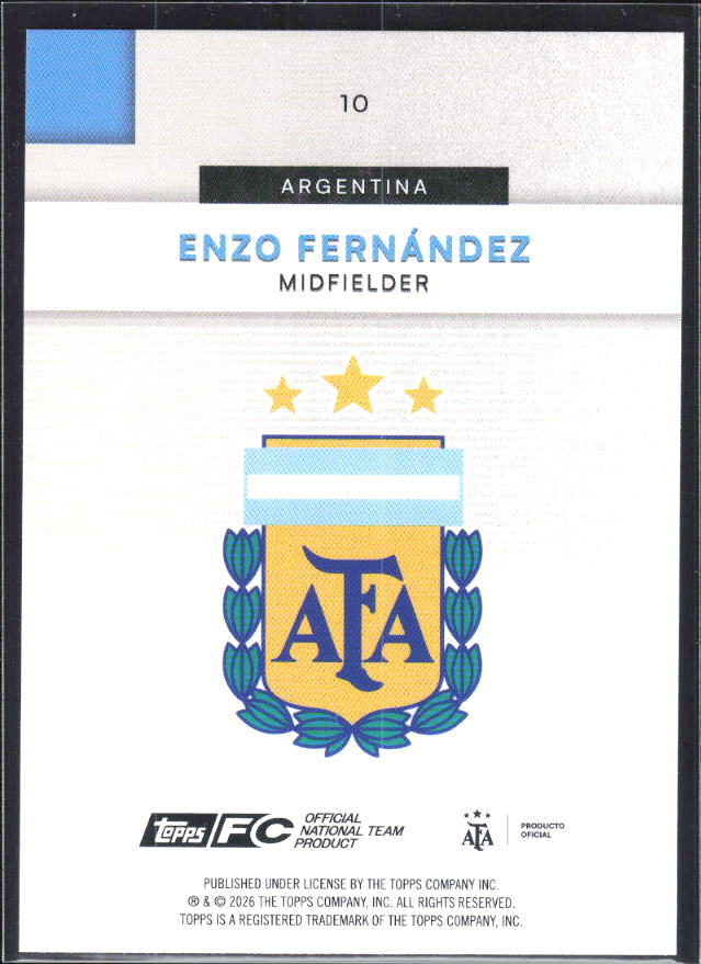 Enzo Fernández 2026 Argentina Team Set #10 – baksida