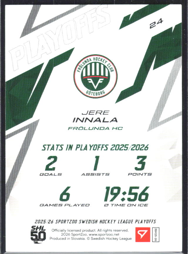 Jere Innala 2025-26 SHL Playoffs #24 – baksida