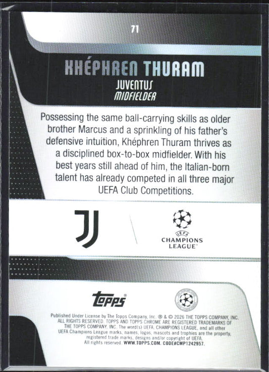 Khéphren Thuram 2025-26 Chrome UEFA #71 – baksida