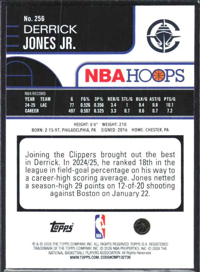 Derrick Jones Jr. 2025-26 NBA Hoops #256 – baksida