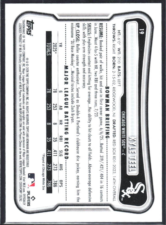 Kyle Teel 2026 Bowman RC #19 – baksida