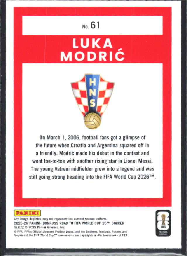 Luka Modrić 2025-26 Donruss Road to FIFA WC Optic #61 – baksida