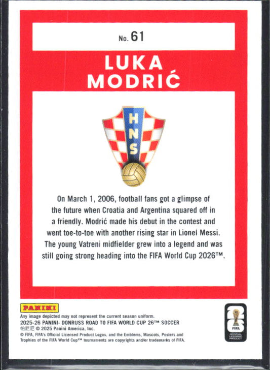 Luka Modrić 2025-26 Donruss Road to FIFA WC Optic #61 – baksida