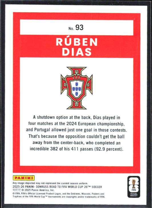Rúben Dias 2025-26 Donruss Road to FIFA WC #93 – baksida