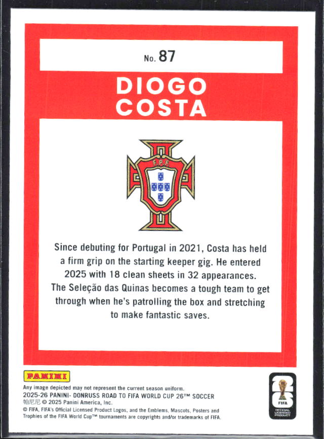 Diogo Costa 2025-26 Donruss Road to FIFA WC #87 – baksida