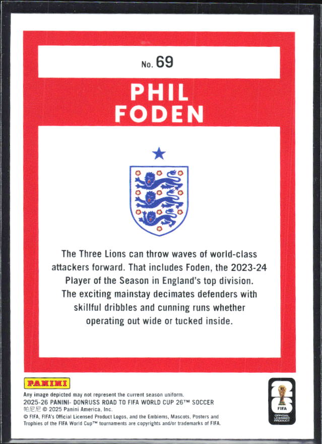 Phil Foden 2025-26 Donruss Road to FIFA WC #69 – baksida