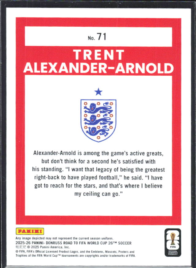 Trent Alexander-Arnold 2025-26 Donruss Road to FIFA WC #71 – baksida