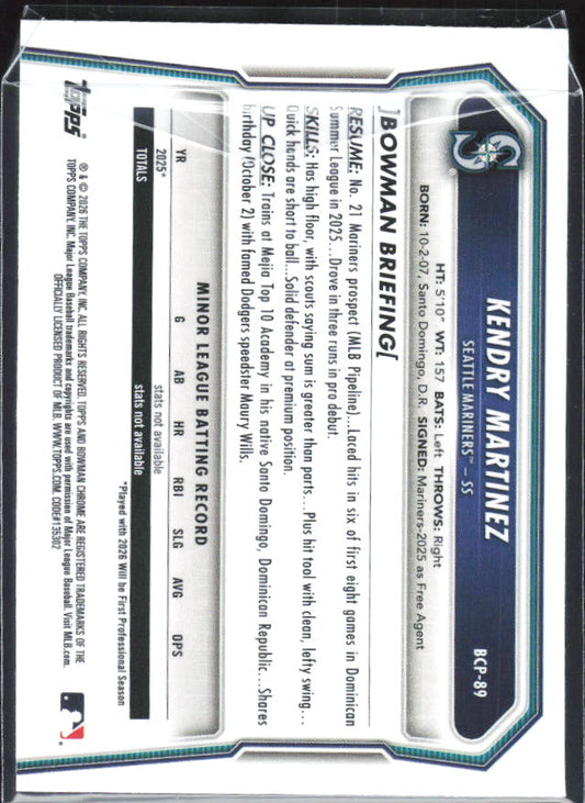 Kendry Martinez 2026 Bowman Chrome Prospects #BCP-89 – baksida