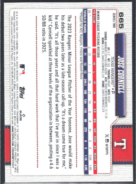Jose Corniell 2026 Series 2 RC #665 – baksida