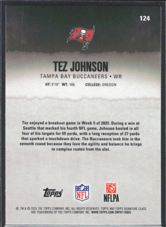 Tez Johnson 2025 Signature Class RC #124 – baksida