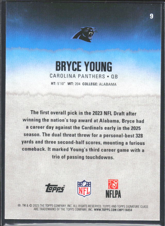 Bryce Young 2025 Signature Class #9 – baksida